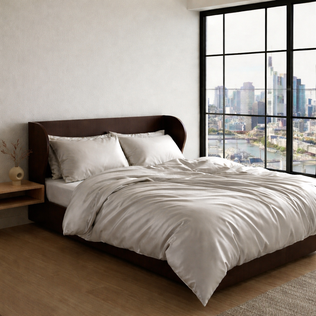 AURORA TENCEL™ Satin Bettwäsche aus 100% Lyocell – Drift Light – Scandi Schlafzimmer