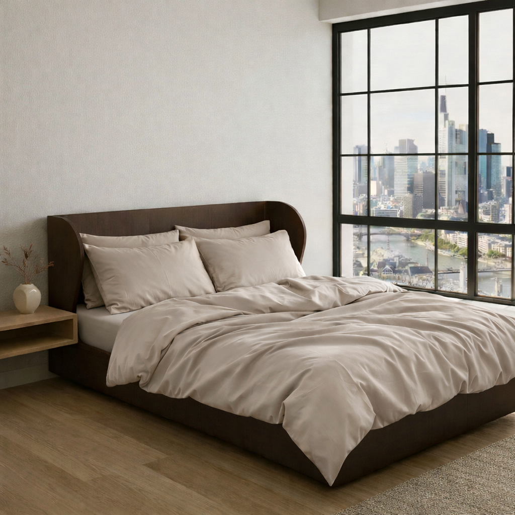 AURORA TENCEL™ Satin Bettwäsche aus 100% Lyocell – Still Clay – Scandi Schlafzimmer